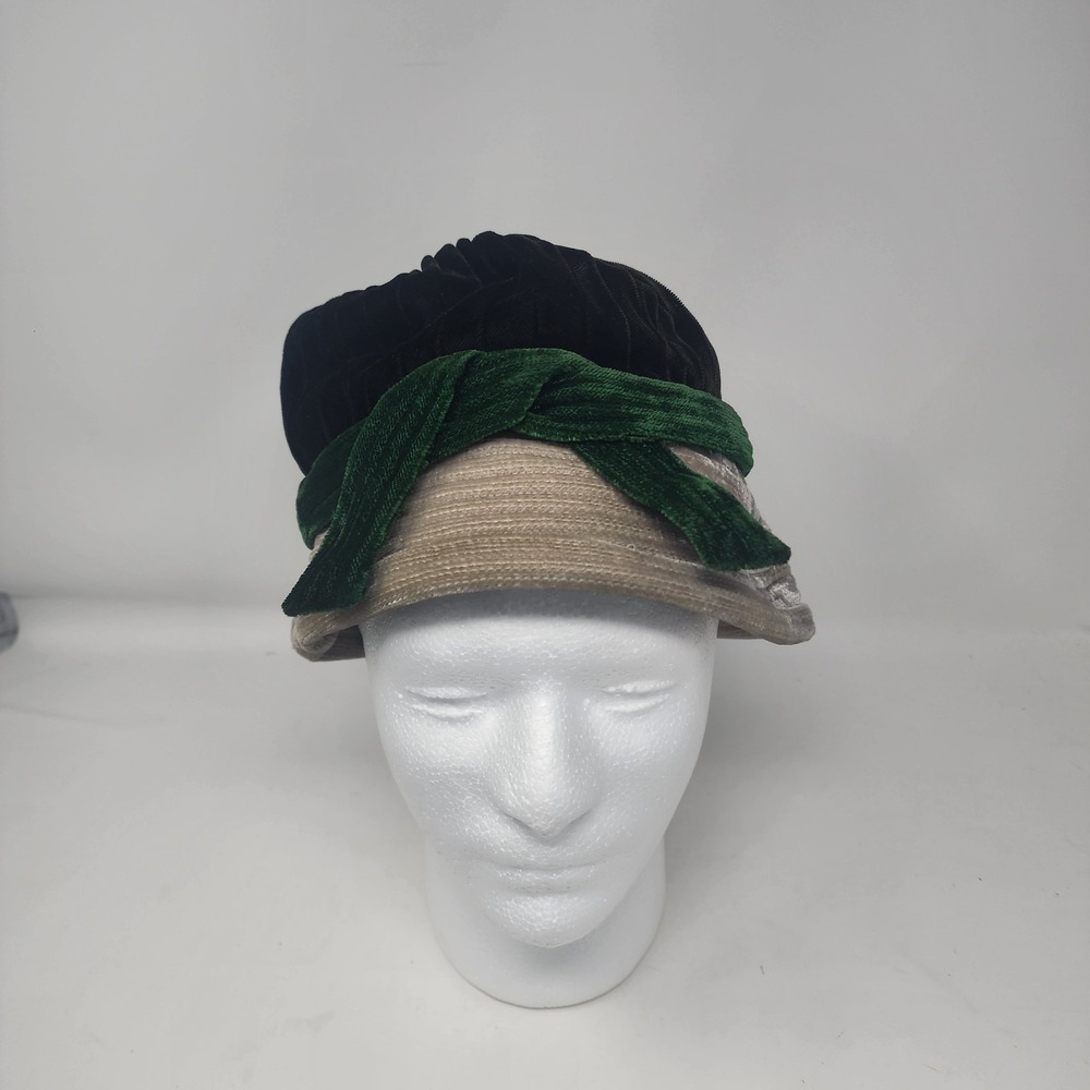 Wiener Llode Hut Wien Cloche Hat Women's Black Metallic Green Velour Germany